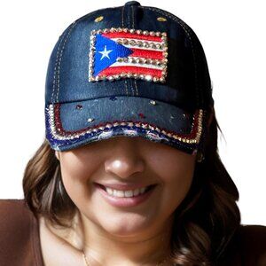 Women Bedazzled Rhinestone Denim Cap Adjustable One Size Fun Bling Hat